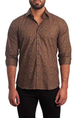 Jared Lang Trim Fit Floral Cotton Button-Up Shirt in Bronze