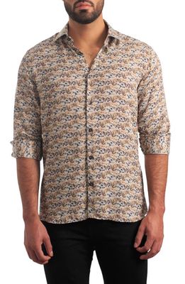 Jared Lang Trim Fit Floral Cotton Button-Up Shirt in Cream Floral