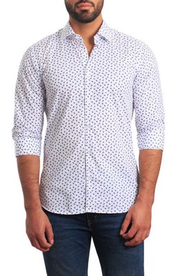 Jared Lang Trim Fit Floral Paisley Cotton Button-Up Shirt in White