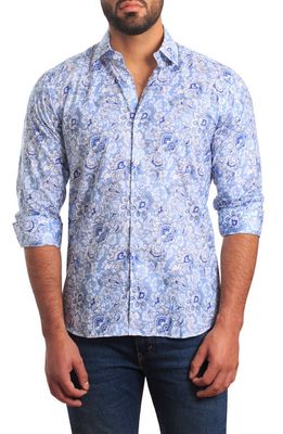 Jared Lang Trim Fit Florentine Floral Cotton Button-Up Shirt in Pastel Blue