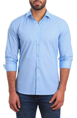 Jared Lang Trim Fit Geo Print Cotton Button-Up Shirt in Light Blue