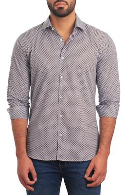 Jared Lang Trim Fit Geo Print Cotton Button-Up Shirt in White And Brown
