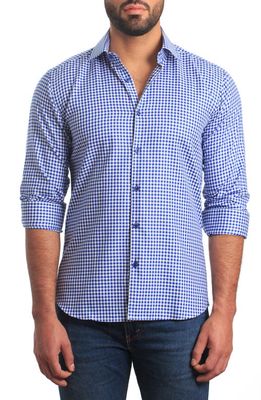 Jared Lang Trim Fit Gingham Cotton Button-Up Shirt in Blue And White
