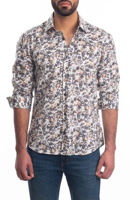 Jared Lang Trim Fit Leaf Print Cotton Button-Up Shirt in Off White Floral