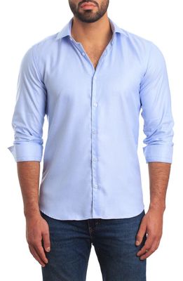 Jared Lang Trim Fit Microdot Print Cotton Button-Up Shirt in Blue And White