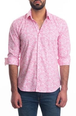 Jared Lang Trim Fit Paisley Cotton Button-Up Shirt in Pink Paisley