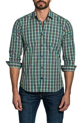 Jared Lang Trim Fit Plaid Cotton Button-Up Shirt in Blue Gingham