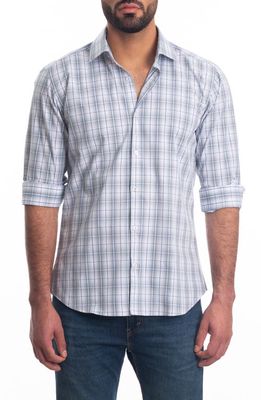 Jared Lang Trim Fit Plaid Cotton Button-Up Shirt in Grey Check