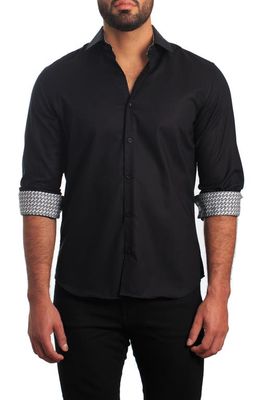 Jared Lang Trim Fit Solid Cotton Button-Up Shirt in Black