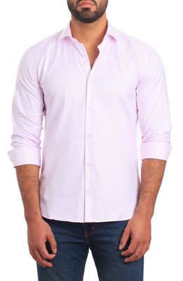 Jared Lang Trim Fit Solid Cotton Button-Up Shirt in Pink
