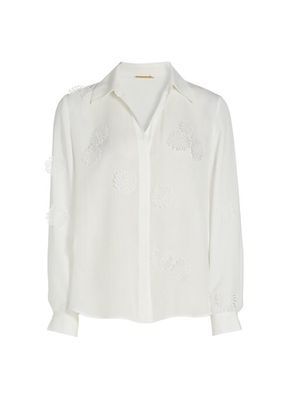 Jaslynn Silk Floral Appliqué Blouse