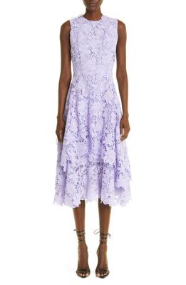 Jason Wu Collection Asymmetric Hem Floral Guipure Lace Midi Dress in Lavender