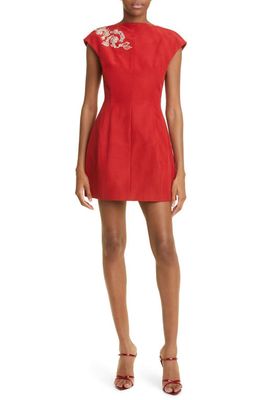 Jason Wu Collection Beaded Appliqué Cotton Blend Dress in Red
