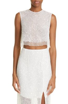 Jason Wu Collection Beaded Mesh Crop Top in Off White