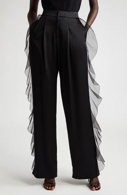 Jason Wu Collection Cascade Ruffle Detail Satin Pants in Black