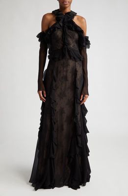 Jason Wu Collection Cold Shoulder Long Sleeve Silk Gown in Black