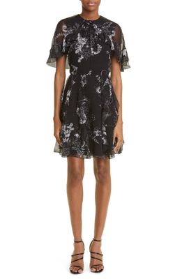 Jason Wu Collection Floral Cape Sleeve Silk Chiffon Dress in Black Multi