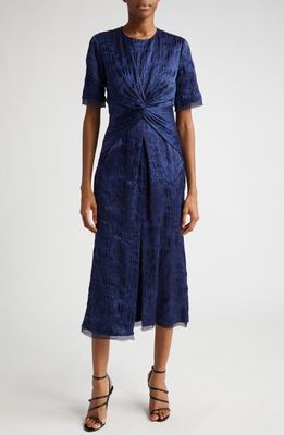 Jason Wu Collection Floral Cloqué Midi Dress in Bright Navy
