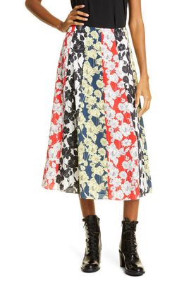 JASON WU Collection Floral Colorblock Silk Skirt in Black/red/navy