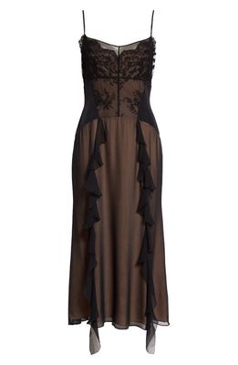 Jason Wu Collection Floral Embroidered Tulle Silk Midi Dress in Black