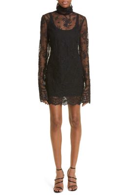 Jason Wu Collection Floral Embroidery Long Sleeve Cotton Blend Tulle Dress in Black