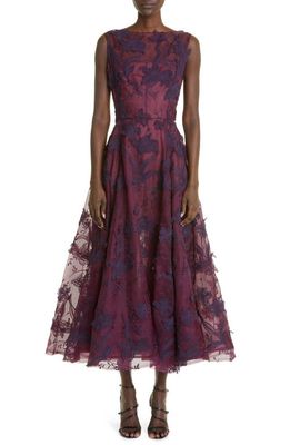 Jason Wu Collection Floral Embroidery Silk Organza A-Line Cocktail Dress in Plum