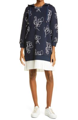 JASON WU Collection Floral Hooded Long Sleeve Cotton Dress in Navy/chalk