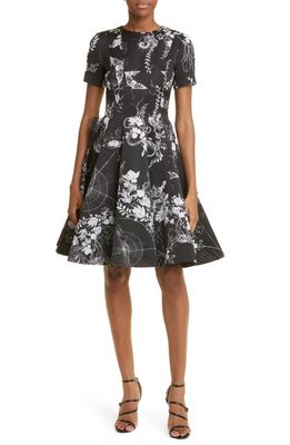 Jason Wu Collection Floral Jacquard Fit & Flare Dress in Black/Chalk