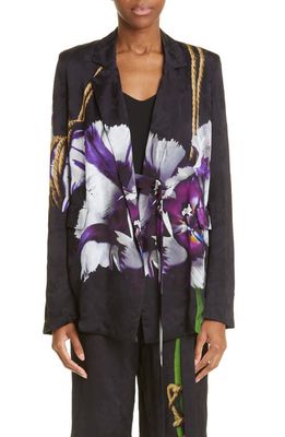 Jason Wu Collection Floral Jacquard Single Breasted Blazer in Black Multi