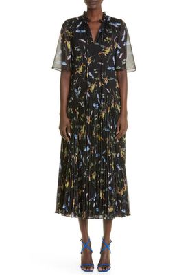 Jason Wu Collection Floral Pleated Dress in Black Multi