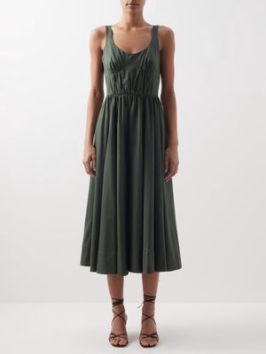 Jason Wu Collection - Gathered-bodice Cotton Midi Dress - Womens - Dark Green