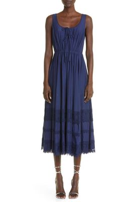 Jason Wu Collection Lace Detail Sleeveless Cotton & Silk Voile Dress in Bright Navy