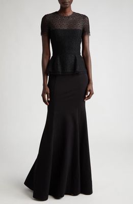 Jason Wu Collection Mixed Media Embroidered Lace Peplum Gown in Black
