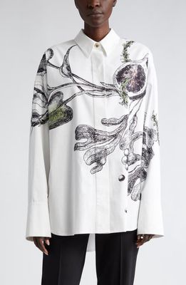 Jason Wu Collection Oceanscape Print Silk Button-Up Shirt in Cream/Deep Olive