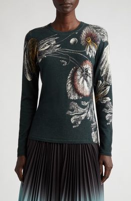 Jason Wu Collection Placed Botanical Print Merino Wool Sweater in Seagreen Multi
