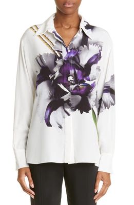 Jason Wu Collection Placement Print Silk Blouse in Chalk Multi