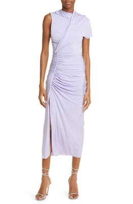 Jason Wu Collection Ruched One-Sleeve Draped Jersey Midi Dress in Iris