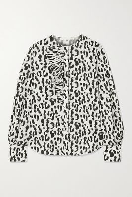 Jason Wu Collection - Ruffled Leopard-print Stretch-crepe Blouse - White