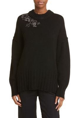 Jason Wu Collection Sequin & Bead Detail Merino Wool Sweater in Black