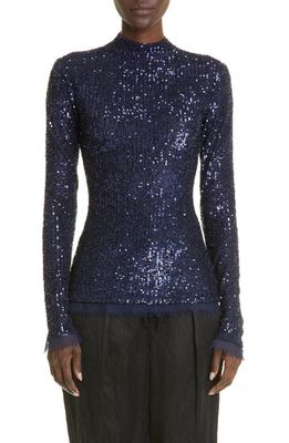 Jason Wu Collection Sequin Mesh Mock Neck Top in Bright Navy