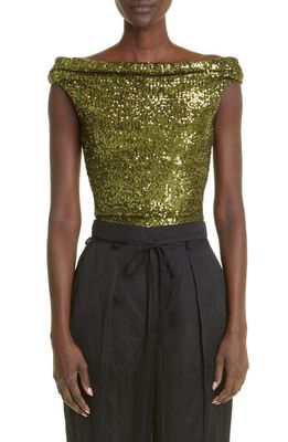 Jason Wu Collection Sequin Mesh Off the Shoulder Top in Avocado
