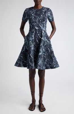 Jason Wu Collection Short Sleeve Metallic Dress in Navy Multi