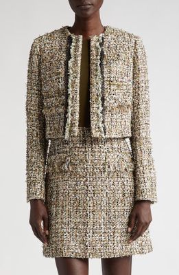 Jason Wu Collection Textured Tweed Short Jacket in Deep Olive Multi