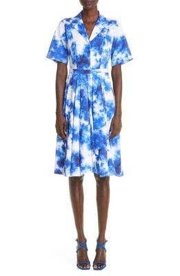 Jason Wu Collection Tie Dye Short Sleeve Cotton Shirtdress in Indigo Multi