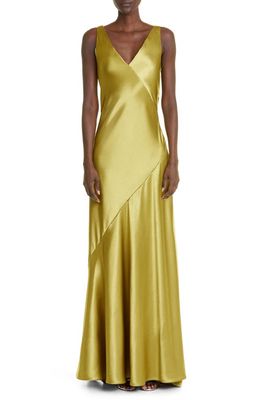 Jason Wu Collection V-Neck Satin Gown in Avocado Gold