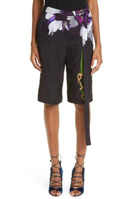 JASON WU Floral Jacquard Belted Bermuda Shorts in Black Multi