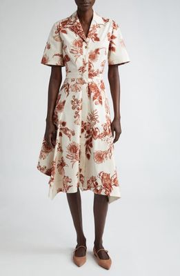 JASON WU Forest Print Cotton Stretch Poplin Shirtdress in Calico /Rust