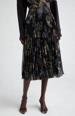 JASON WU Forest Print Pleated Chiffon Skirt in Black/Multi