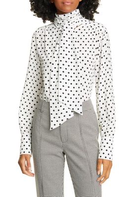 JASON WU GREY Jason Wu Tie Neck Polka Dot Silk Blouse in Star White Multi