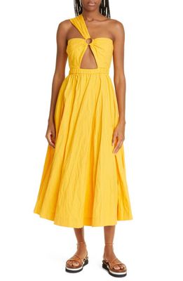 JASON WU One-Shoulder Cutout Detail Linen & Cotton Dress in Butterscotch